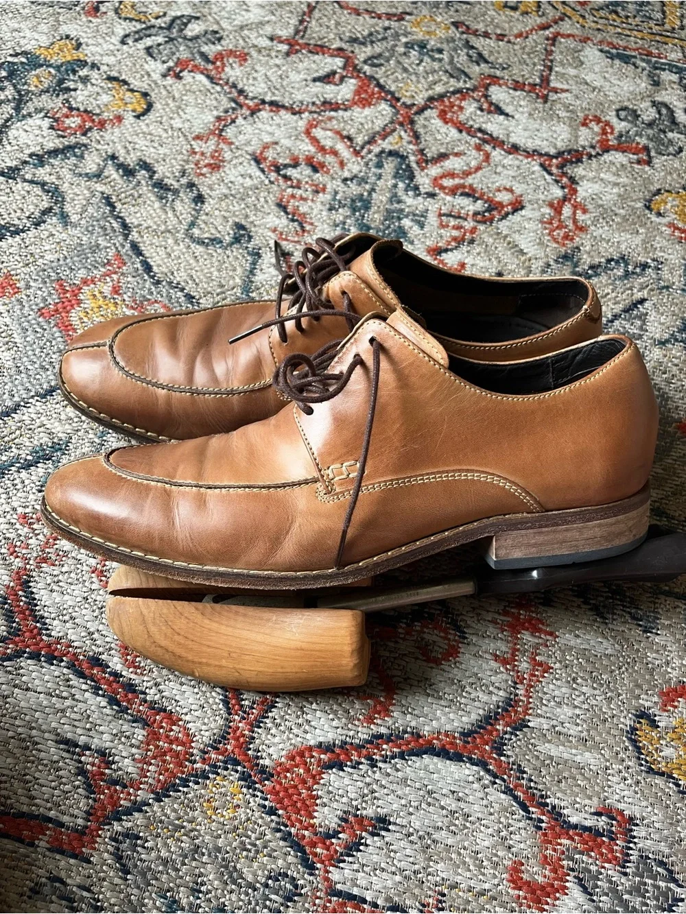 Cole Haan Tan Leather Derby Shoes with Dark Brown Laces Size 10